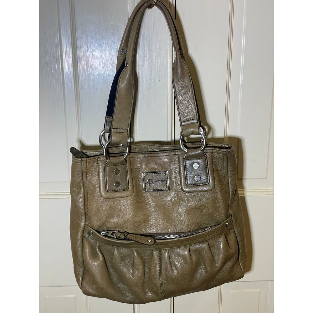 B. Makowsky Olive Green Pebbled Leather Shoulder Bag